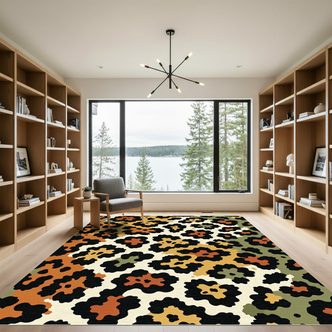 Leopard Spots Orange Gold Black Rug