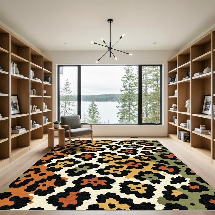 Leopard Spots Orange Gold Black Rug