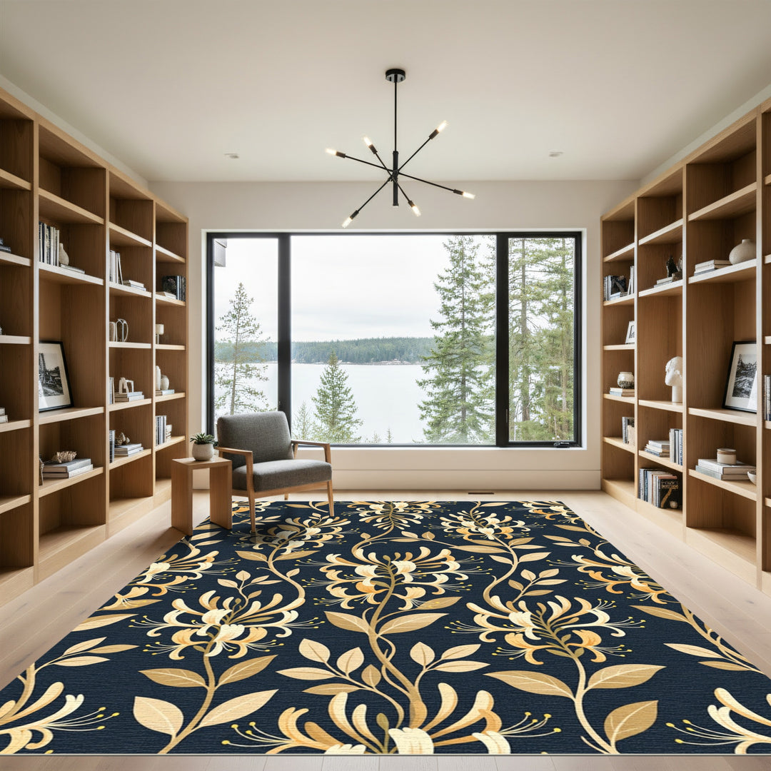Golden Honeysuckle Vine Navy Rug