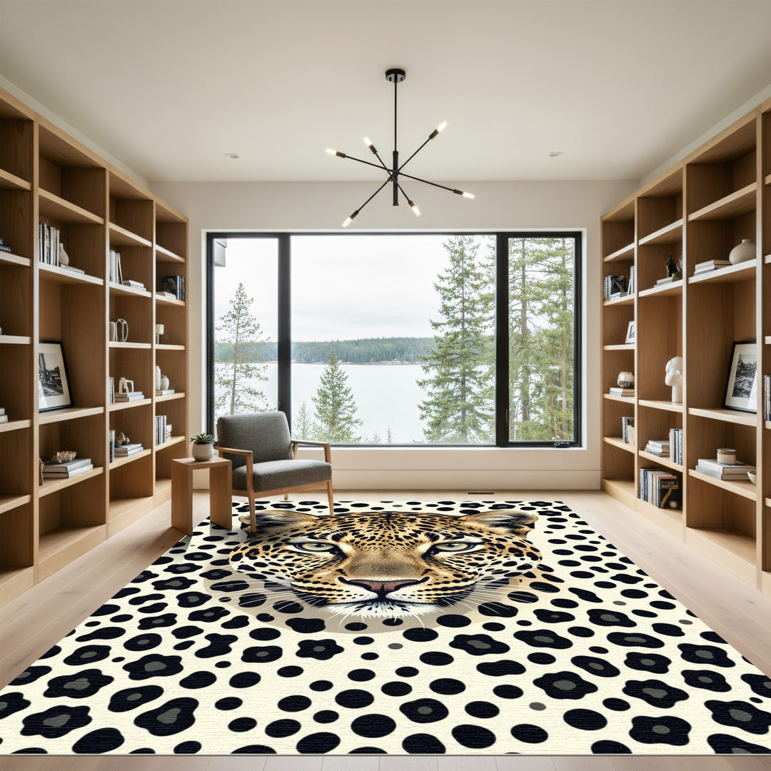 Wild Leopard Spots Cream Background Rug