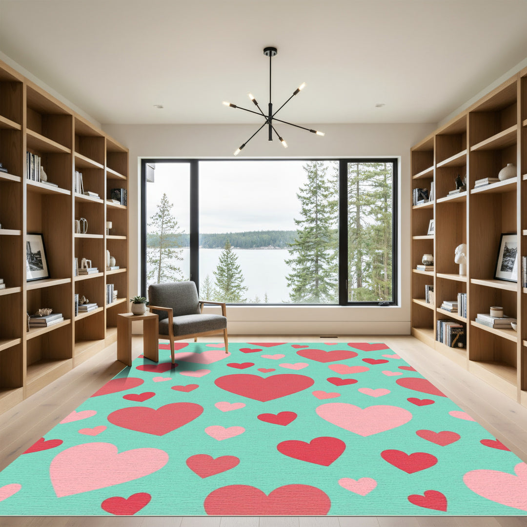 Aqua Hearts Valentine's Day Rug