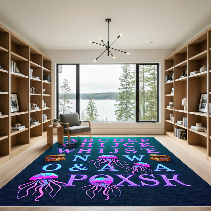 Oceanic Jellyfish Alphabet Treasures Rug