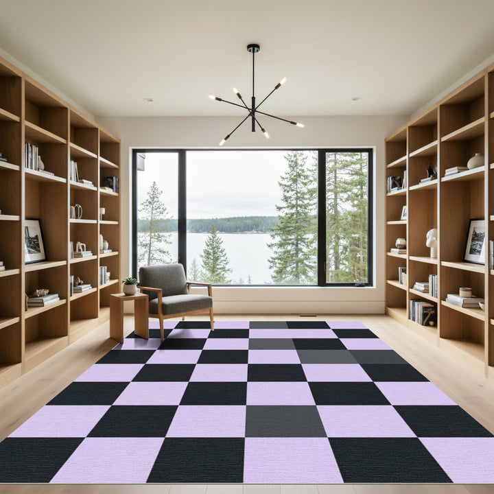 Lilac And Gray Checkerboard Pattern Rug