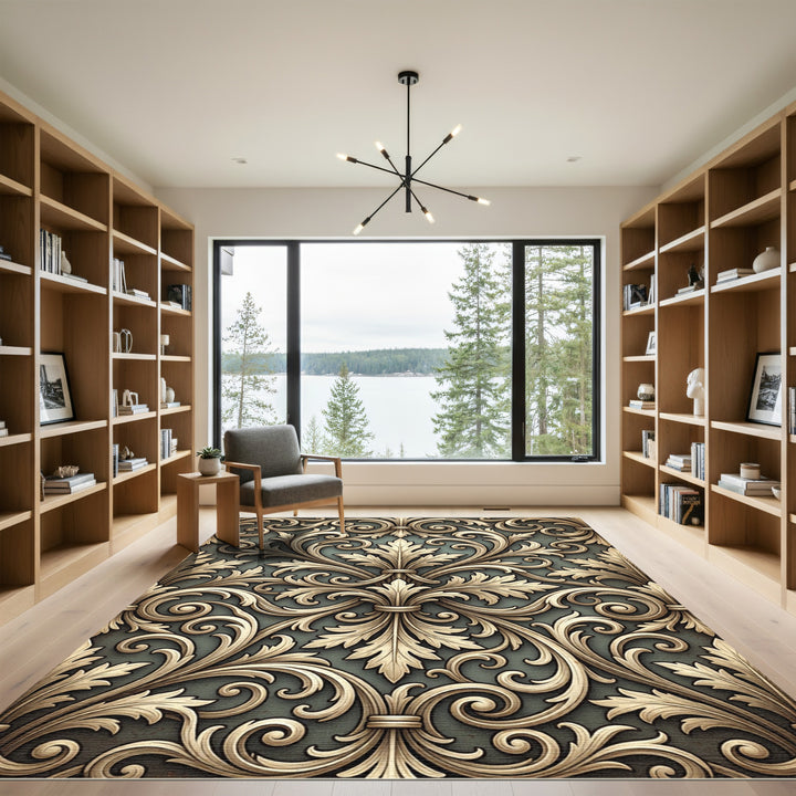 Gilded Gold Baroque Floral Medallion Rug