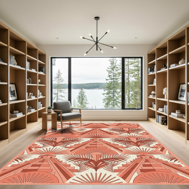 Salmon Aztec Pyramid Sun Rays Rug
