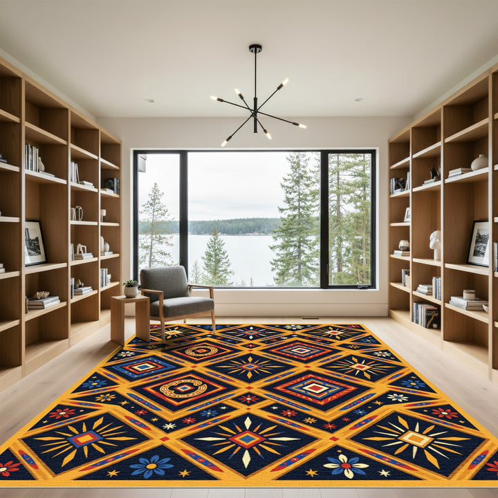 Colorful Geometric Diamond Sunburst Rug