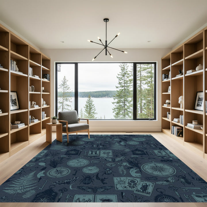 Mysterious Blue Celestial Tarot Insects Rug