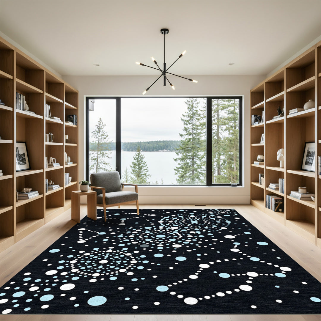 Cosmic Blue And White Galaxy Dots Rug