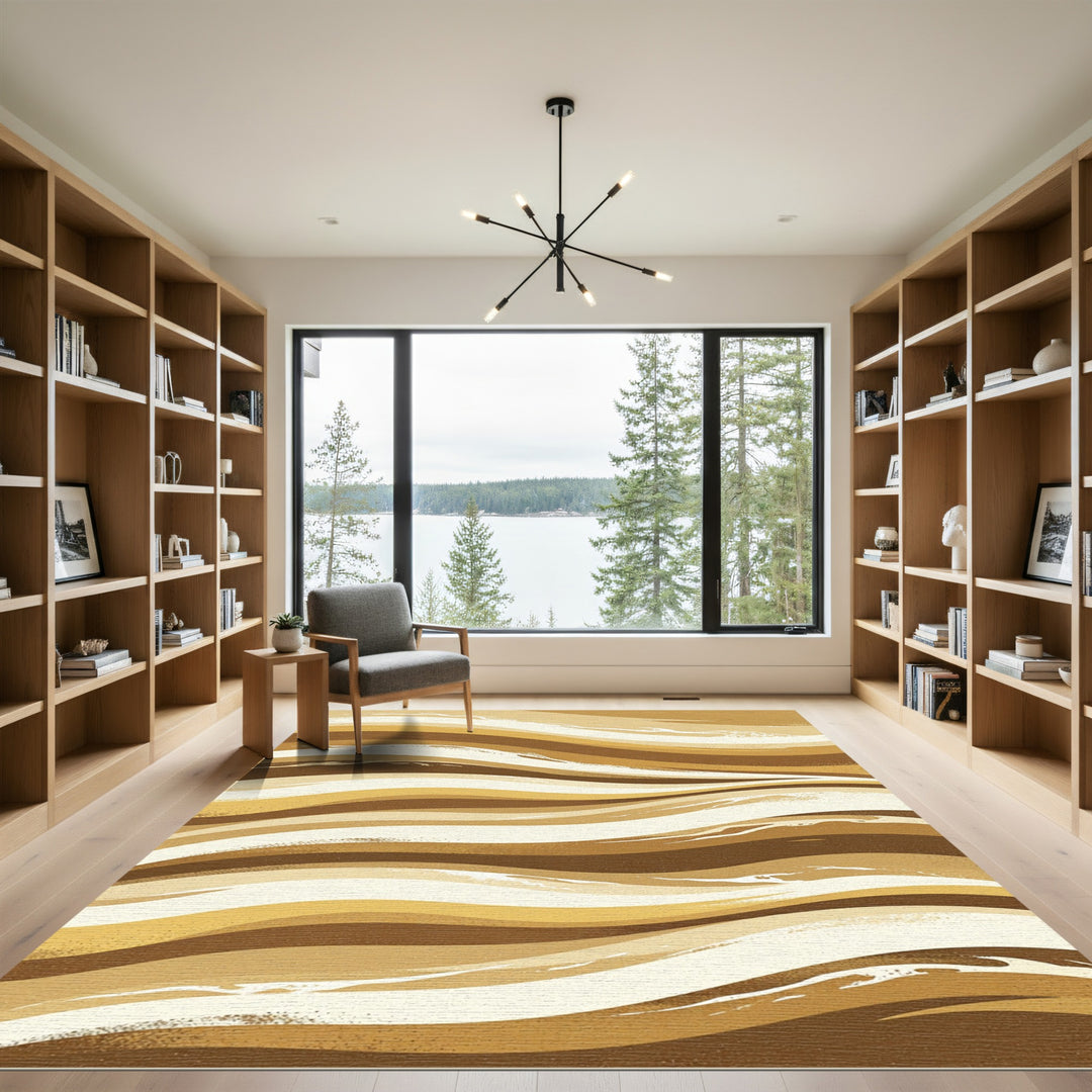 Golden Horizon Abstract Wave Rug