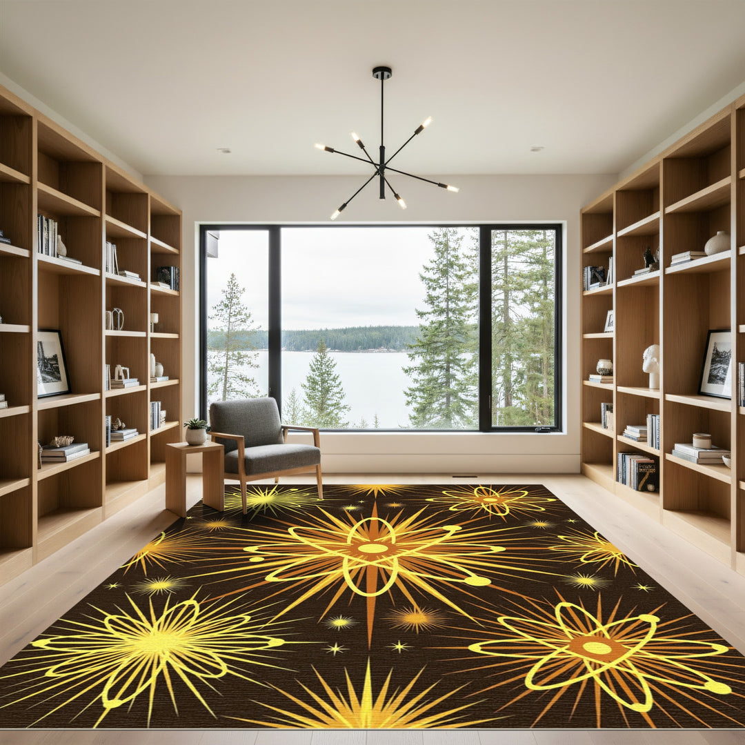 Golden Atom Burst Abstract Rug