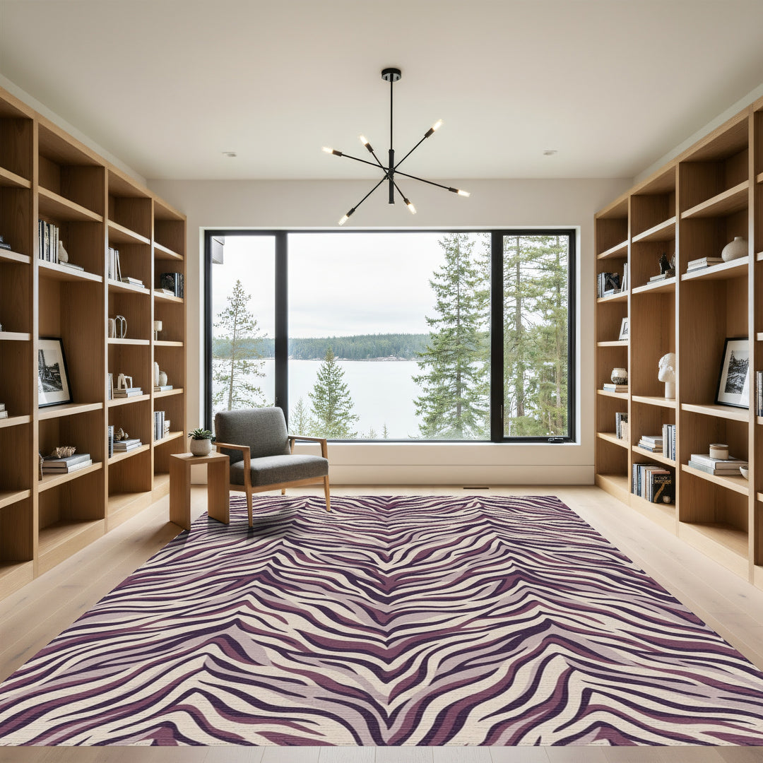 Plum Zebra Print Abstract Stripes Rug