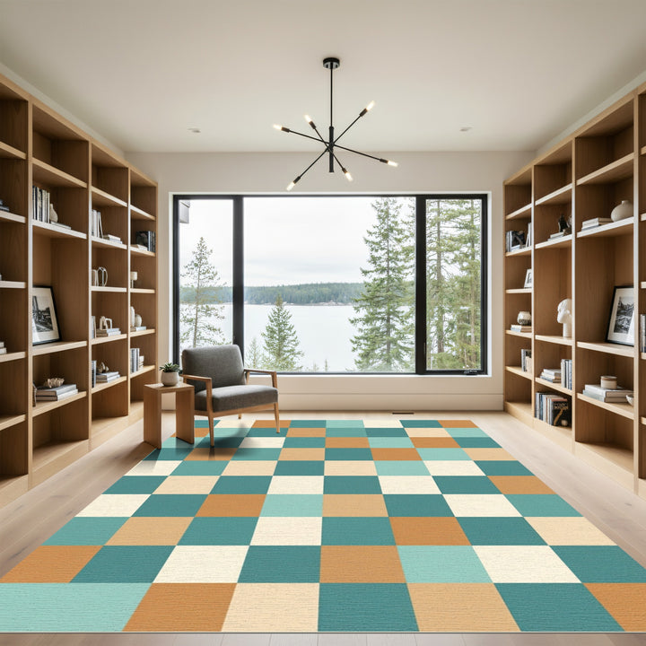 Mid-Century Retro Checkerboard Squares Rug