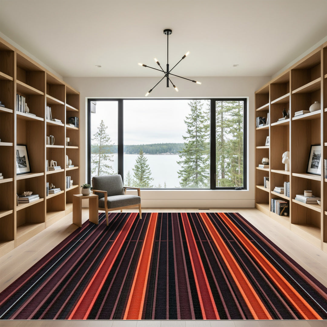 Vibrant Red Orange Striped Accent Rug