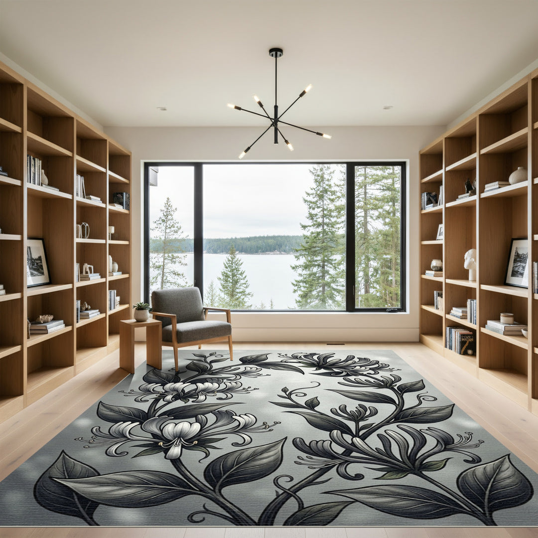 Dark Botanical Honeysuckle Swirl Rug