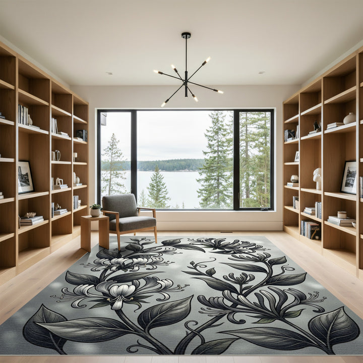 Dark Botanical Honeysuckle Swirl Rug