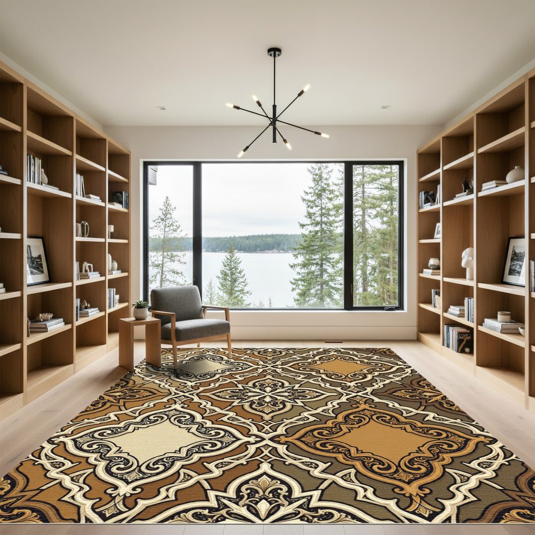 Earthy Medallion Arabesque Floral Layout Rug