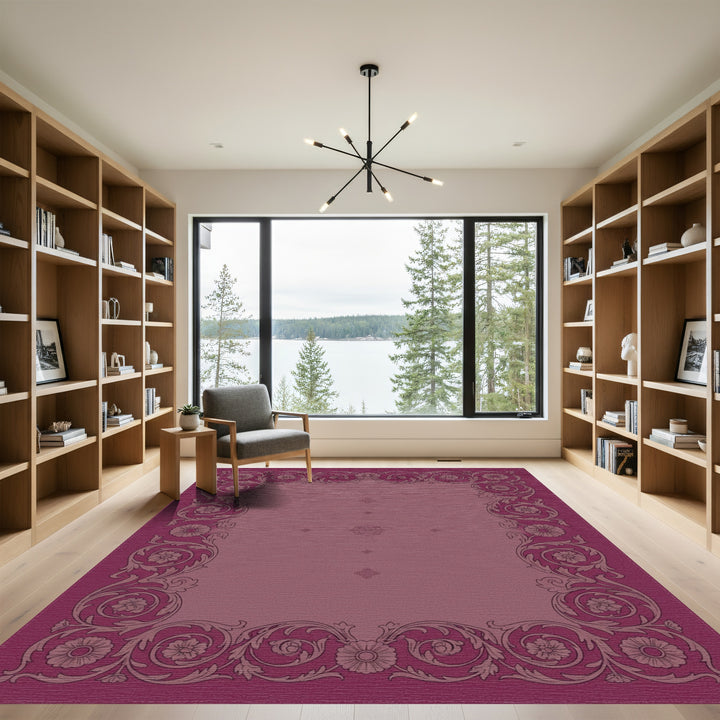 Ornate Amethyst Floral Scroll Border Rug