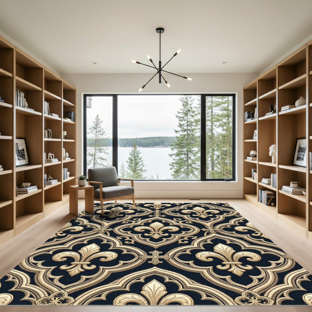 Elegant Gold Fleur-de-lis Cross Rug
