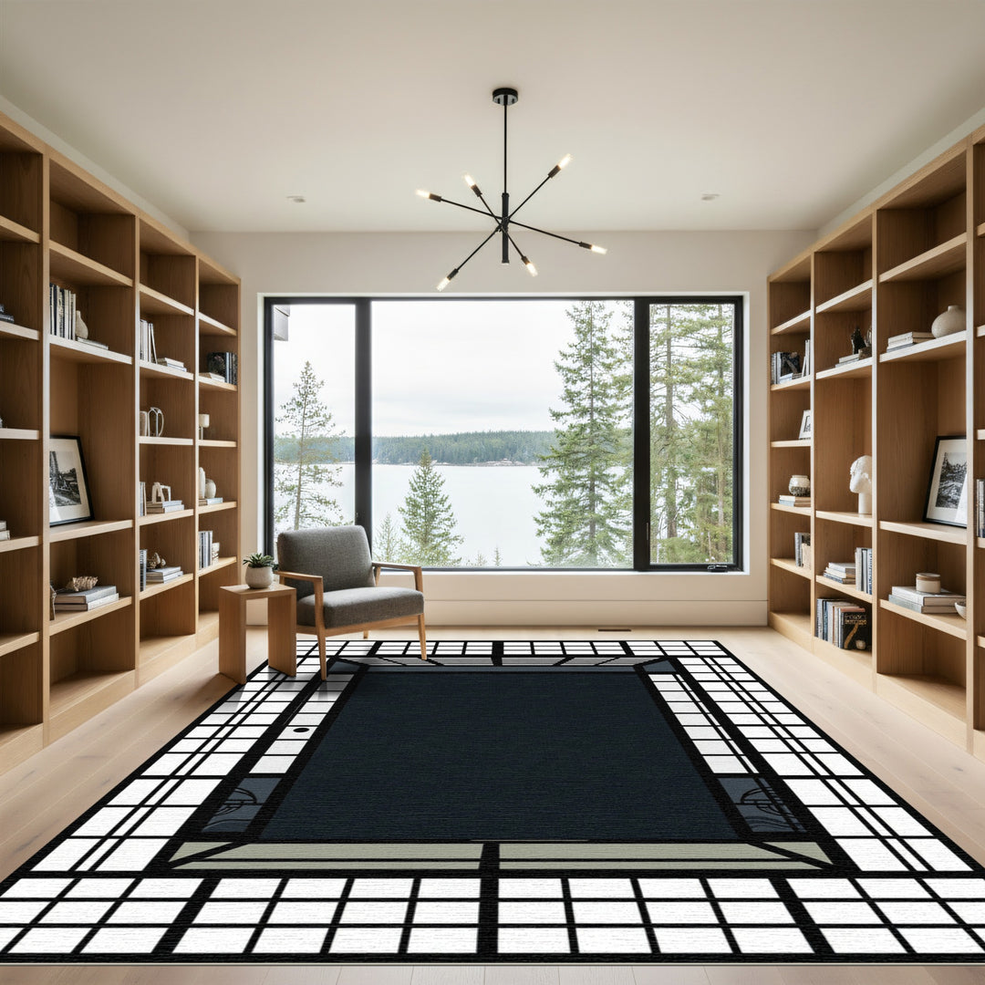 Japanese Shoji Screen Dark Room Rug