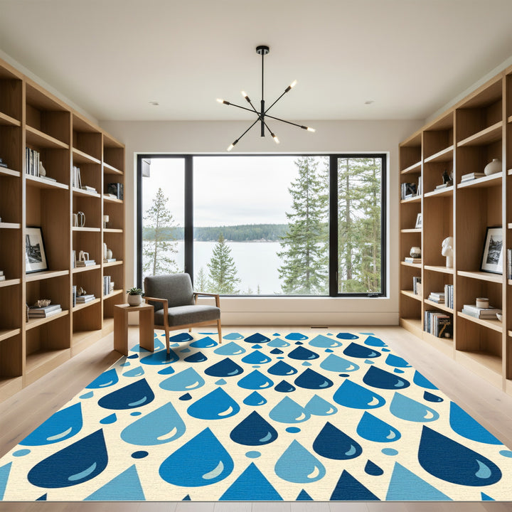 Blue Droplets Falling Rain Rug