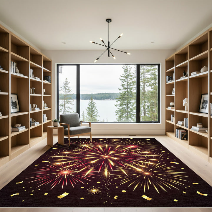 Golden Red Bursting Firework Celebration Rug