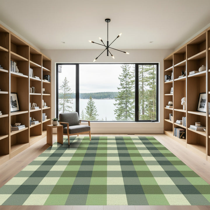Earthy Sage Green Plaid Check Rug