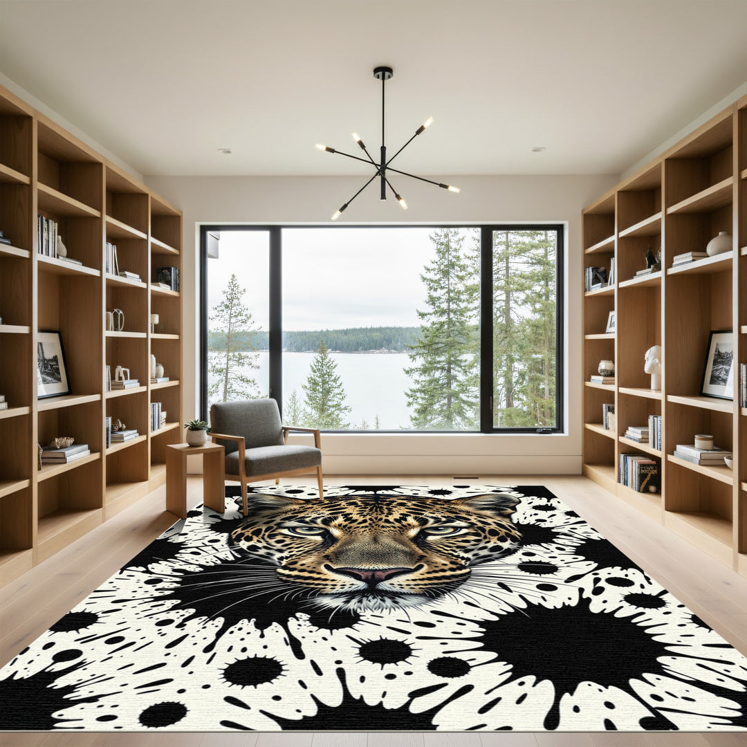 Bold Black Splatter Leopard Rug