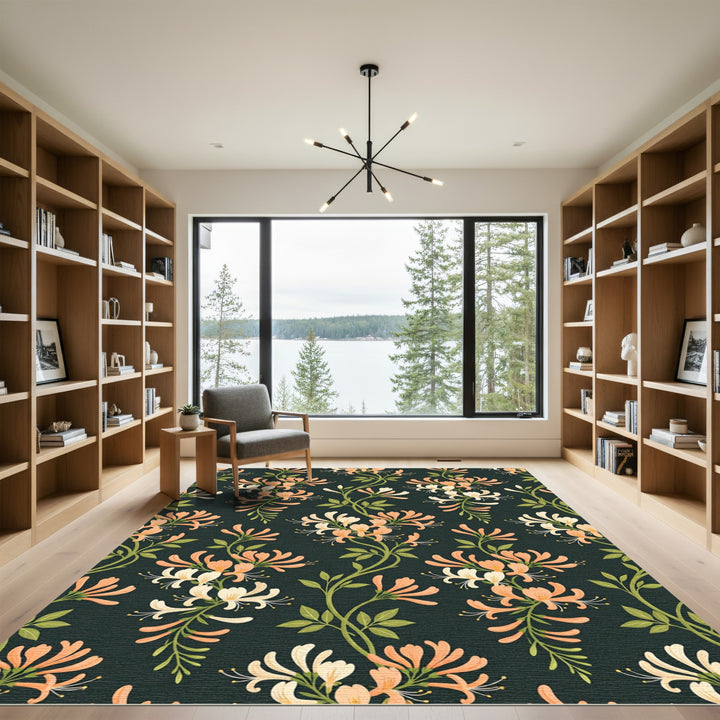 Coral White Honeysuckle Vines Rug