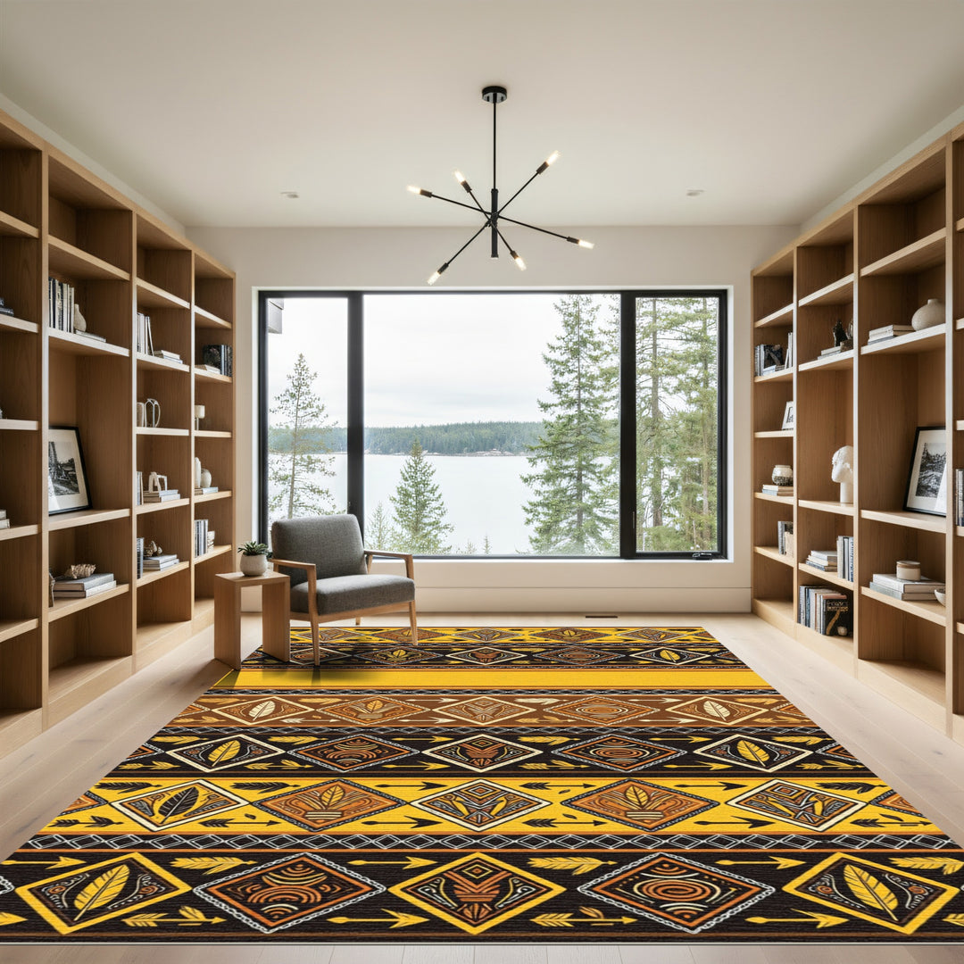 Tribal Yellow Brown Arrow Diamond Rug