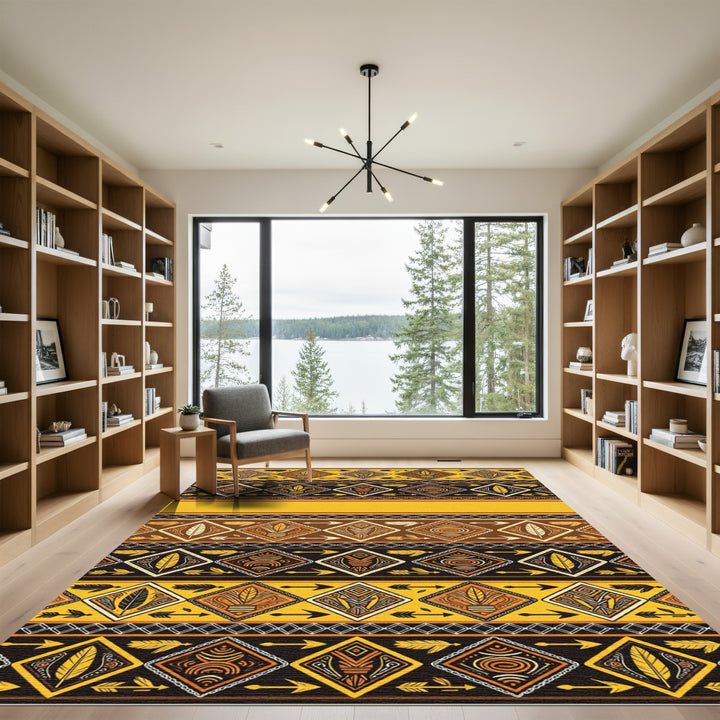 Tribal Yellow Brown Arrow Diamond Rug