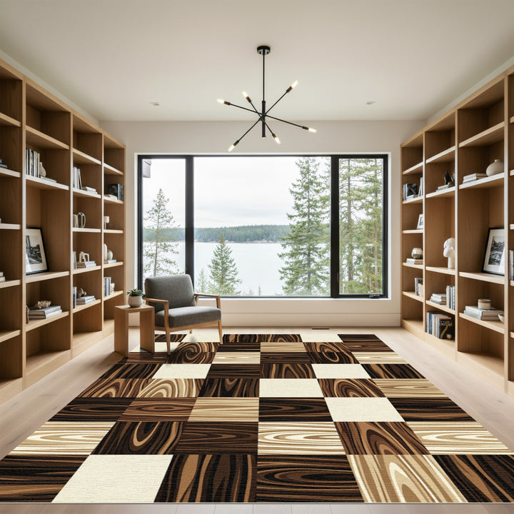 Wood Grain Checkerboard Modern Rug
