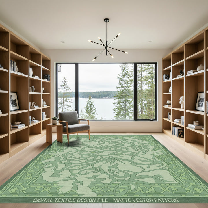 Emerald Green Floral Vine Art Nouveau Rug