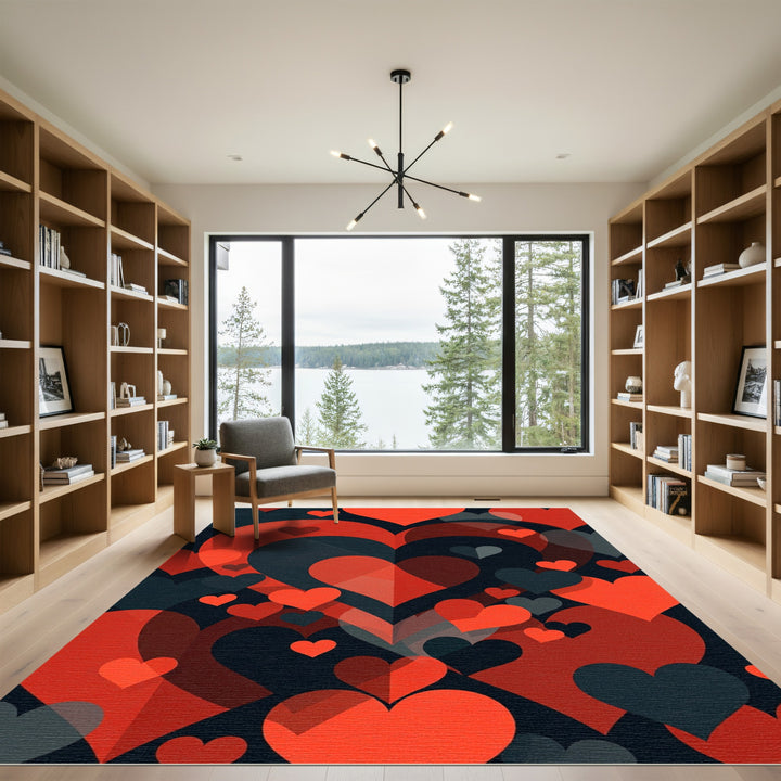 Bold Red Hearts Abstract Composition Rug