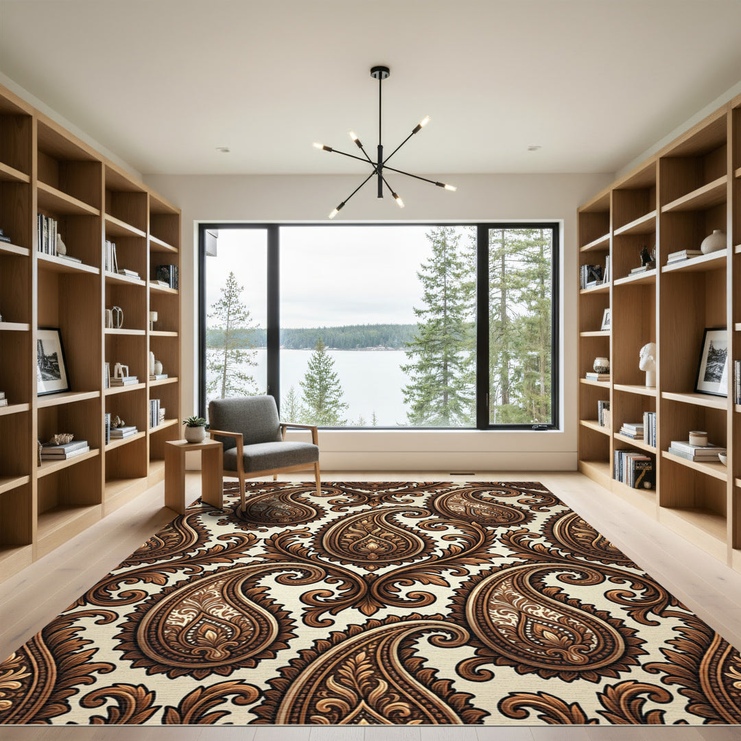 Rich Bronze Paisley Scrollwork Rug