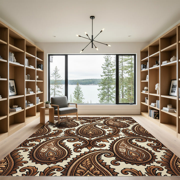 Rich Bronze Paisley Scrollwork Rug