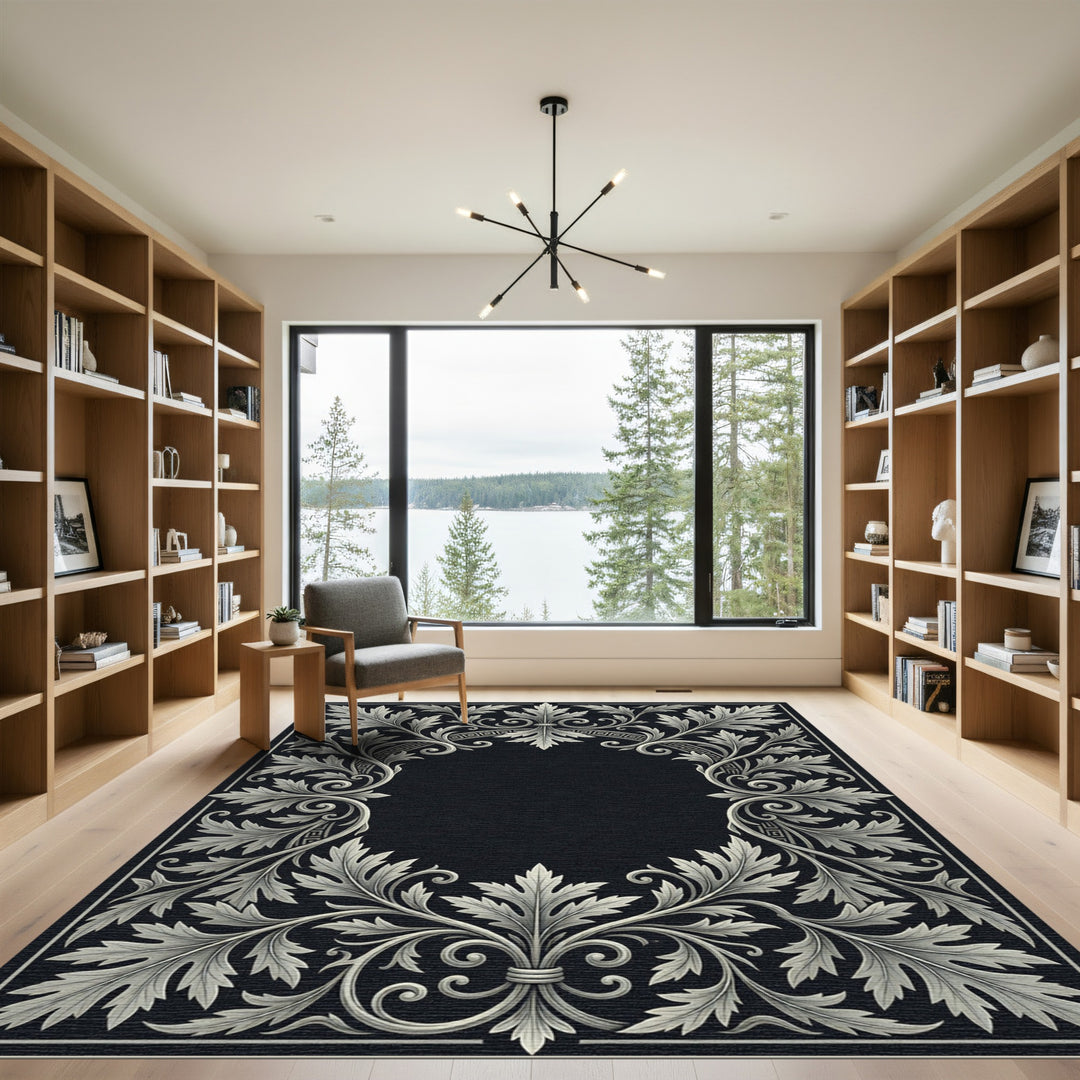 Classic Silver Acanthus Scroll Border Rug