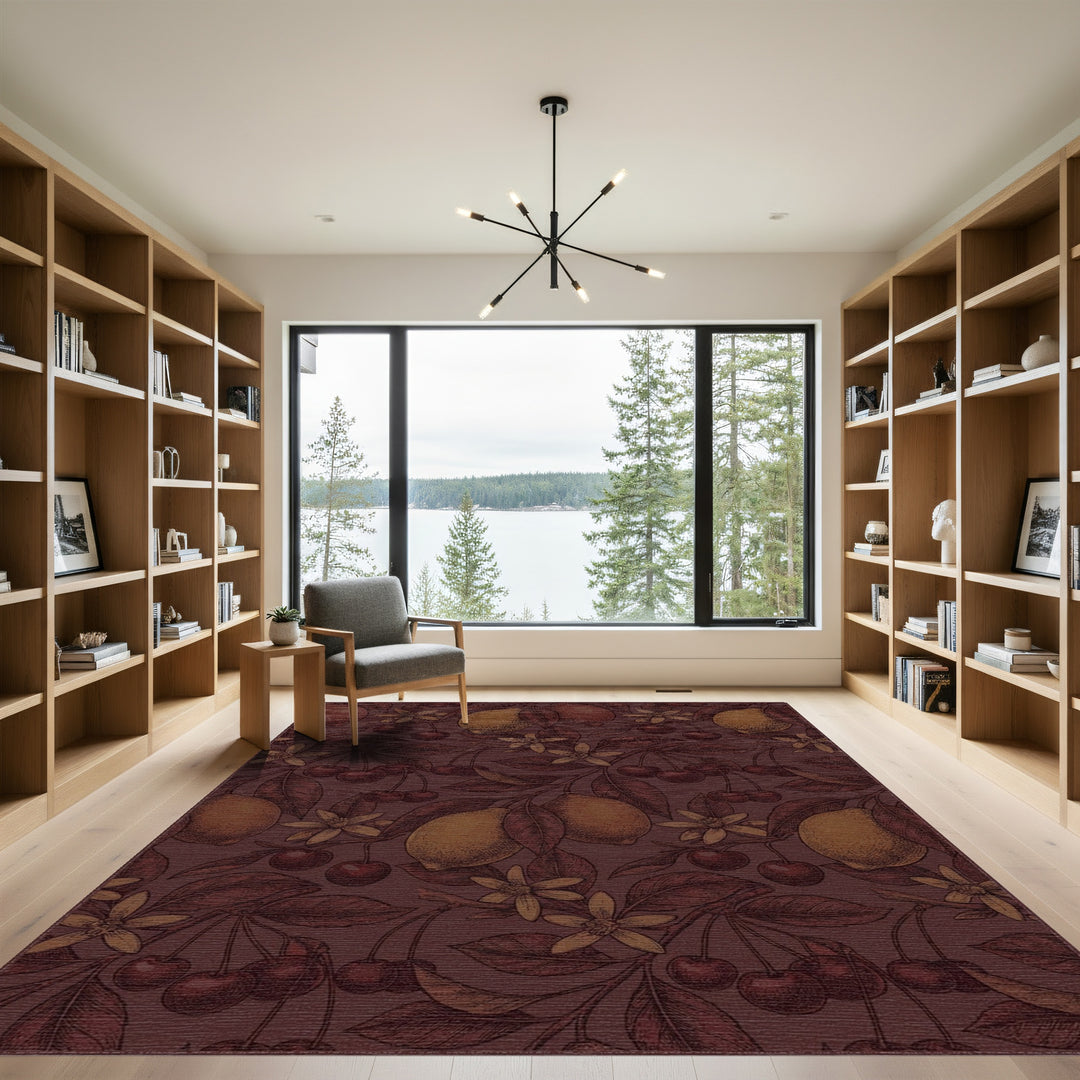 Dark Cherry Lemon Branch Art Rug