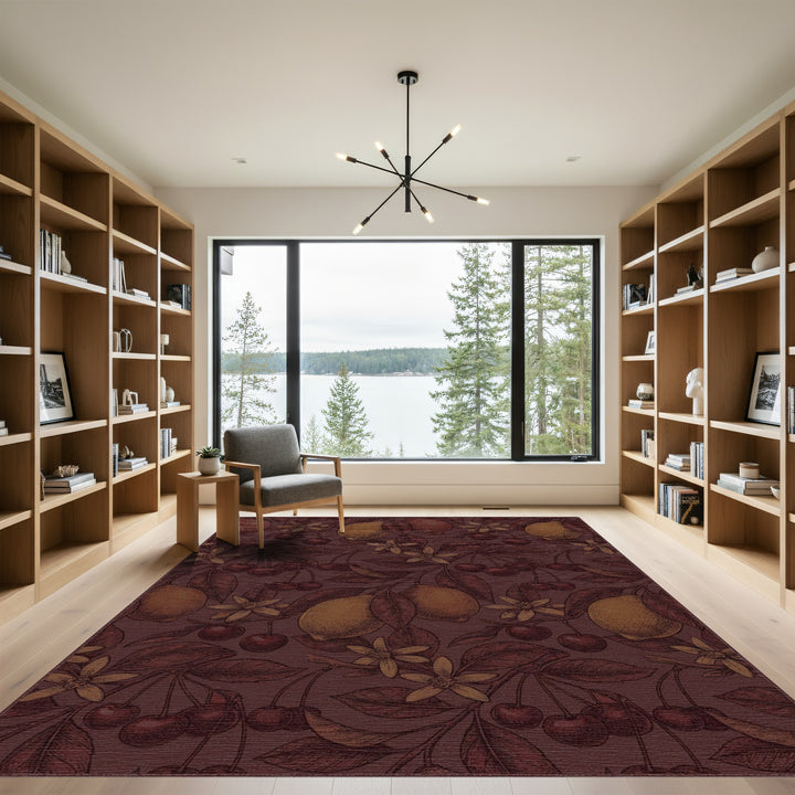 Dark Cherry Lemon Branch Art Rug