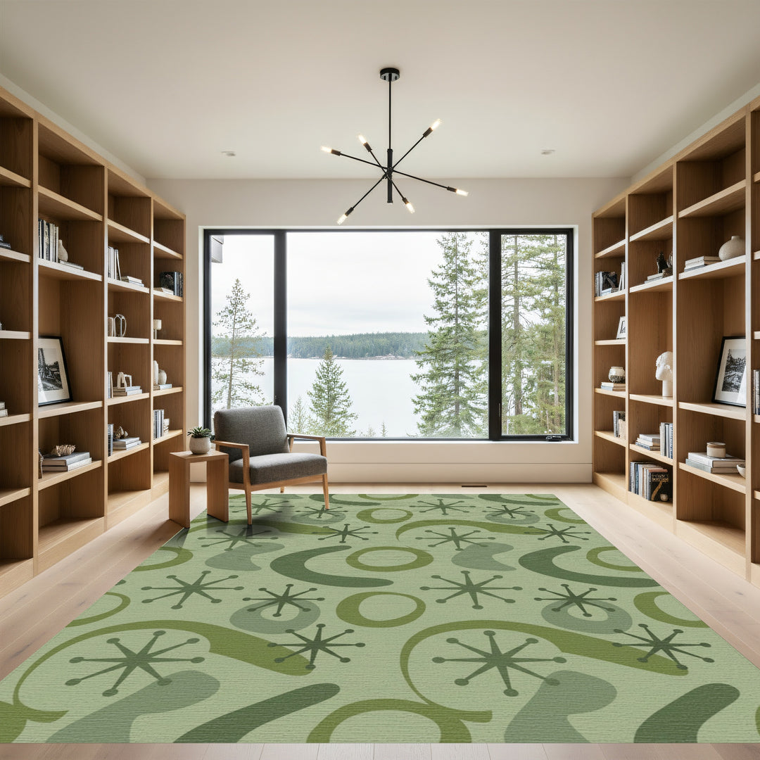 Mid Century Olive Starburst Shapes Rug