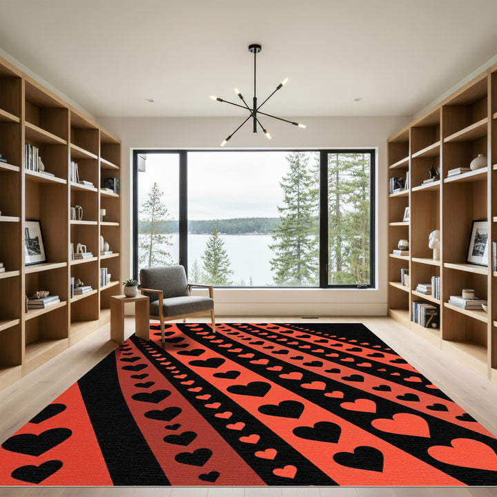Black Red Heart Stripe Rug