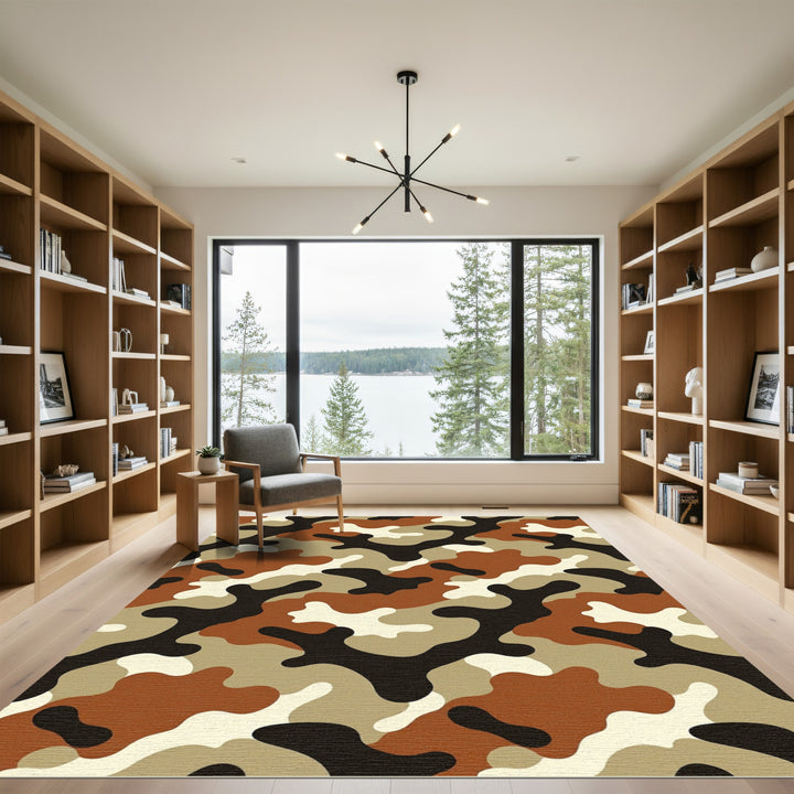 Camouflage Brown Black White Tan Rug