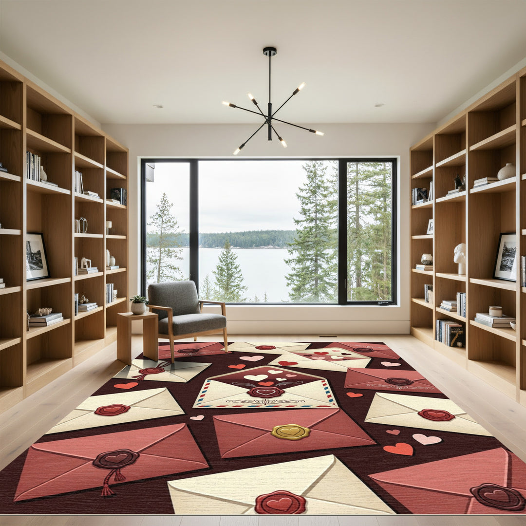 Romantic Red Hearts Valentine's Letters Rug