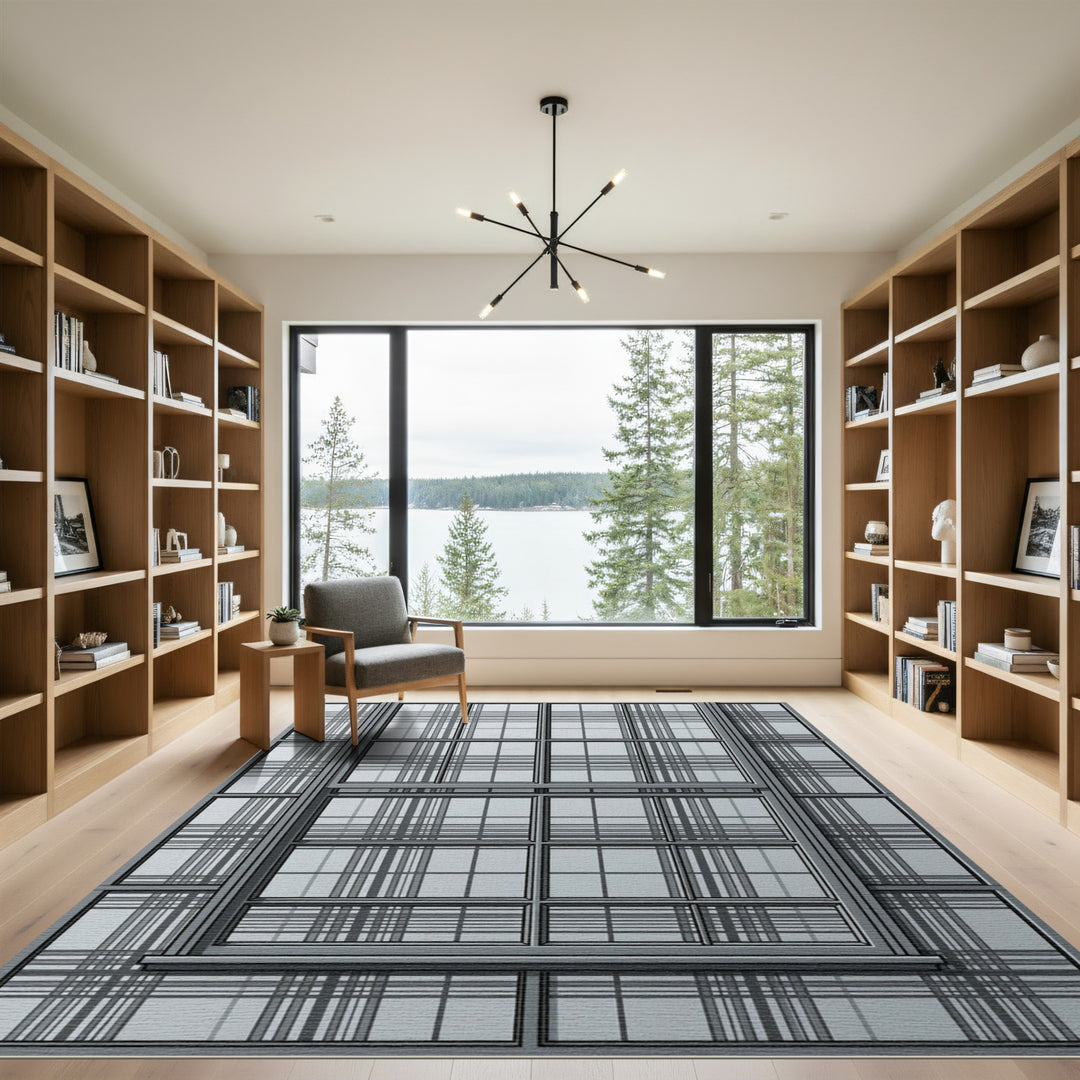 Gray Lattice Window Grille Rectangular Rug