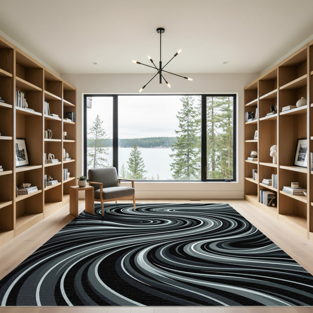 Monochromatic Swirling Lines Rug