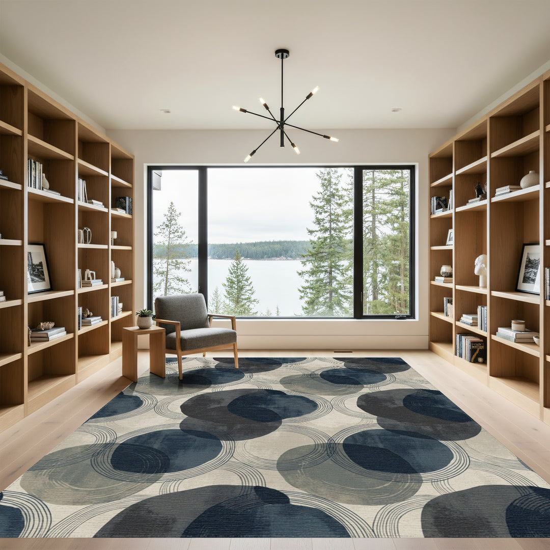 Mid-century navy blue abstract circles Rug