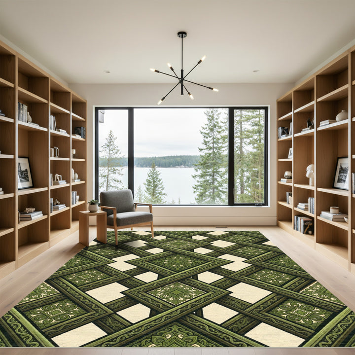 Intricate Emerald Lattice Rug