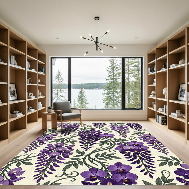 Purple Wisteria Orchid Botanical Rug