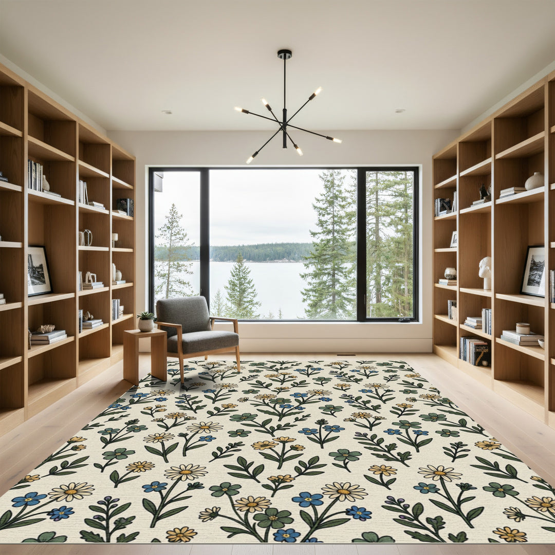 Whimsical Botanical Daisy Meadow Rug