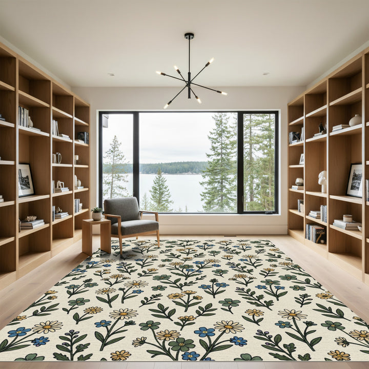 Whimsical Botanical Daisy Meadow Rug