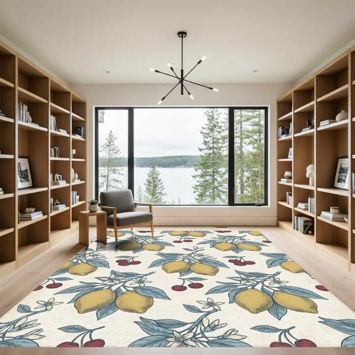 Vintage Yellow Lemon Cherry Branch Rug